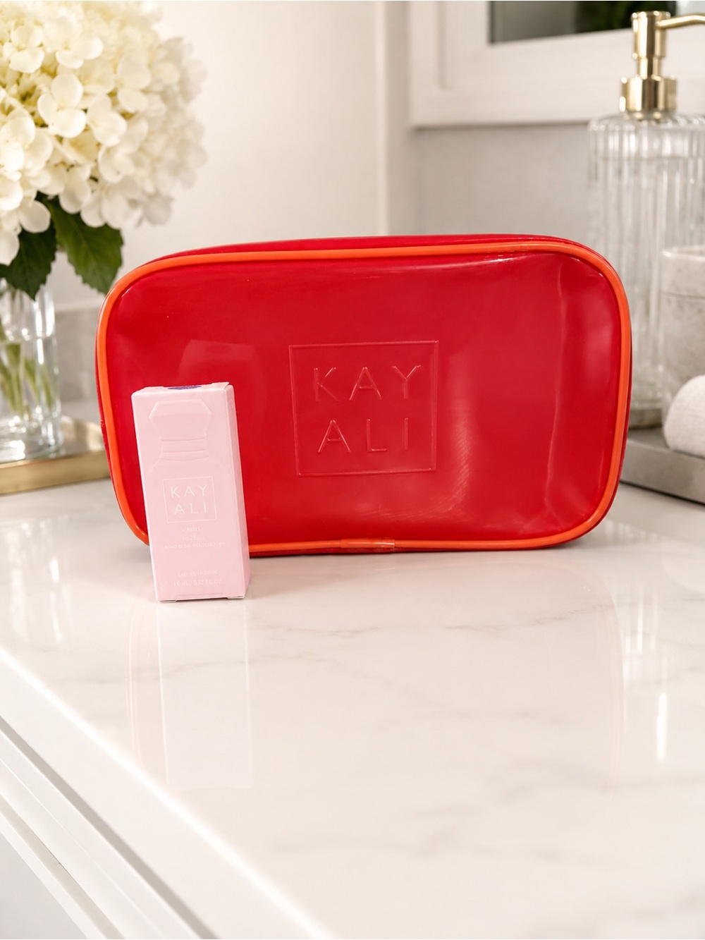 Kayali Red Cosmetic Pouch with 5ML Boujee Marshmallow! Bundle! You get both!